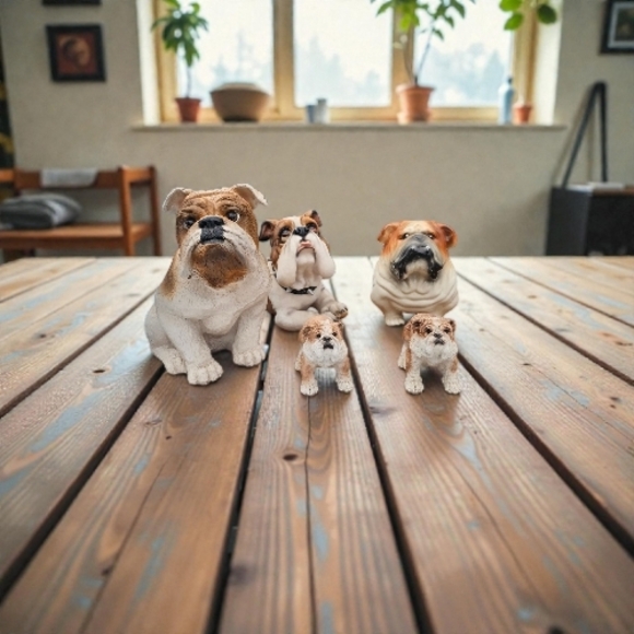 Bulldog Figurine Set (5) - White and Brown